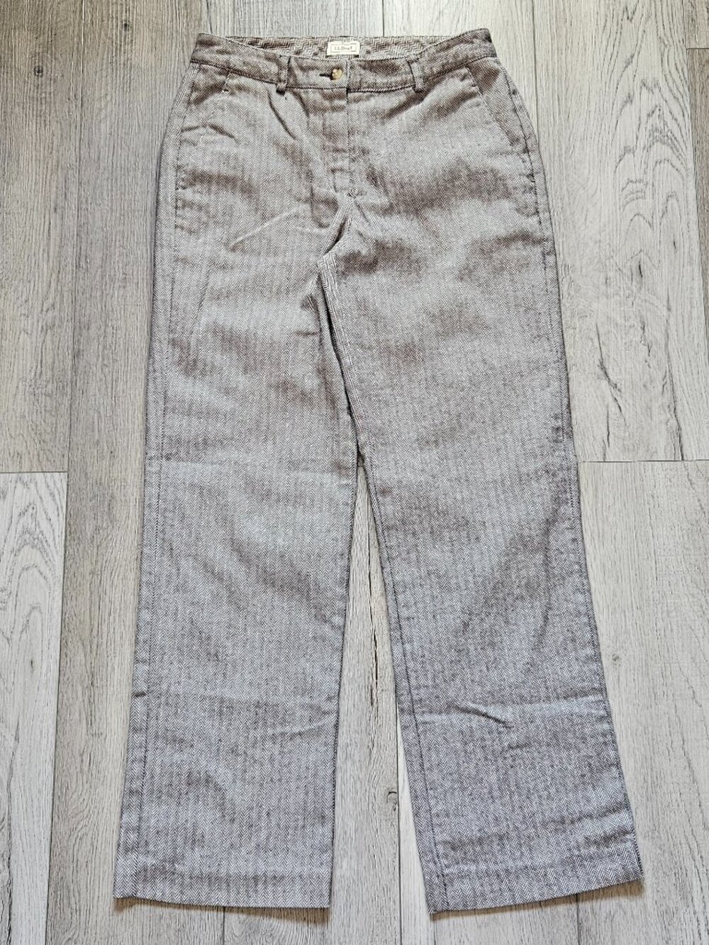 L.L. Bean Womens Size 6 Reg Herringbone Lined Dress Pants Trousers Tweed Brown